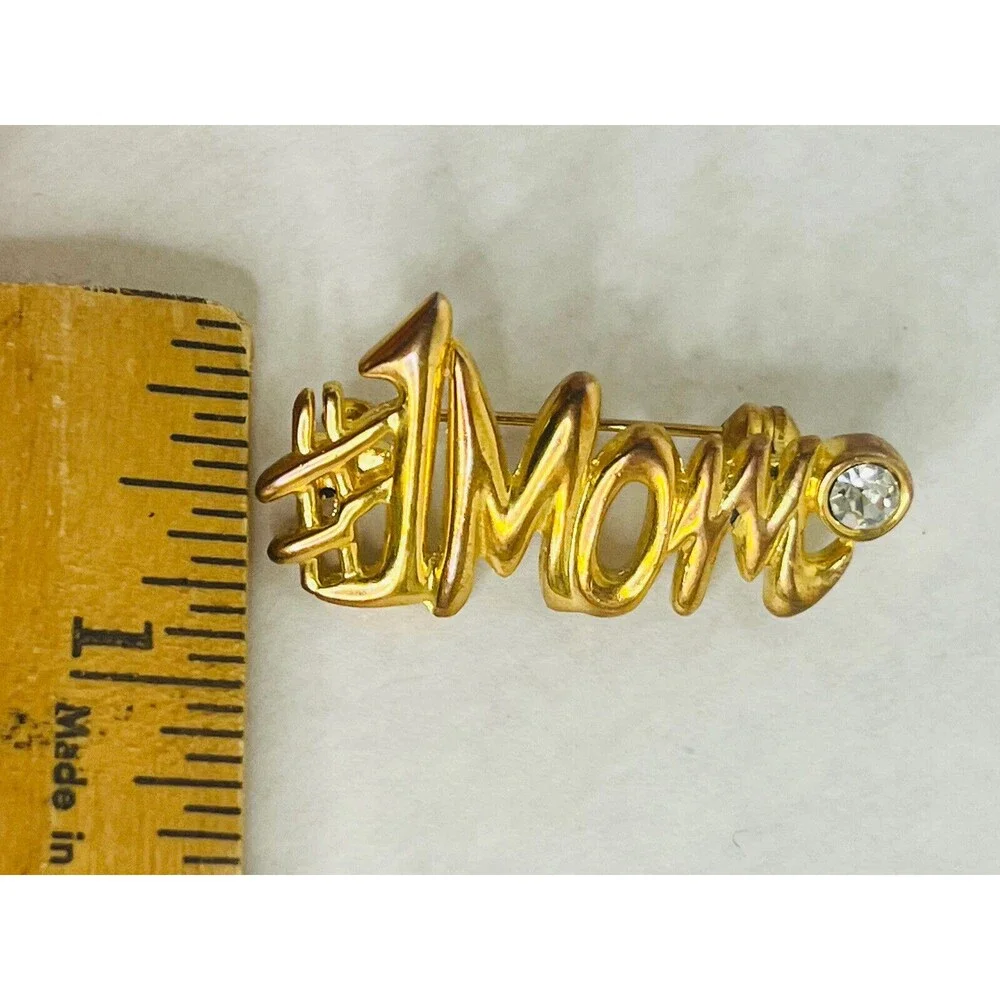 #1 MOM Gold Tone Vintage Brooch Pin 2